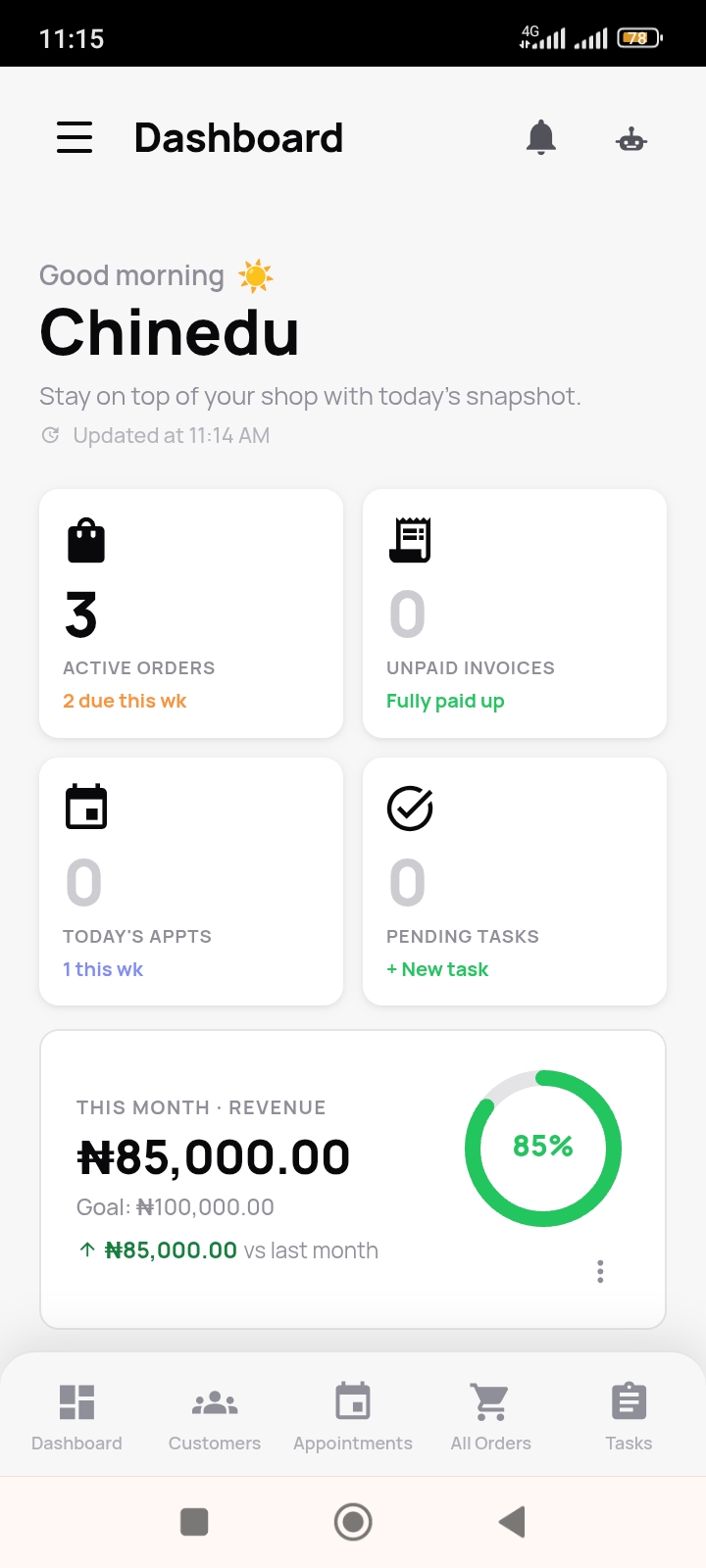 TailorPady app screen