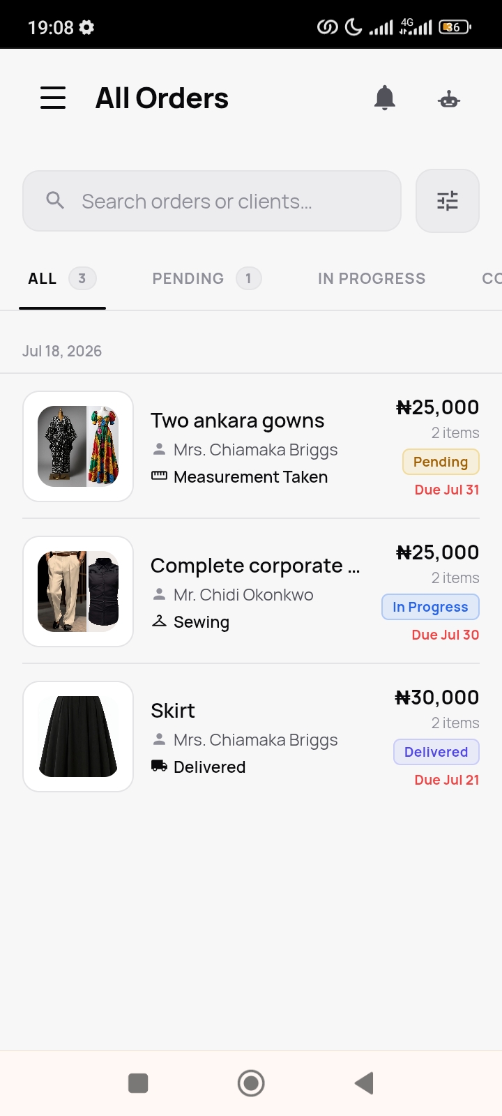 TailorPady app screen