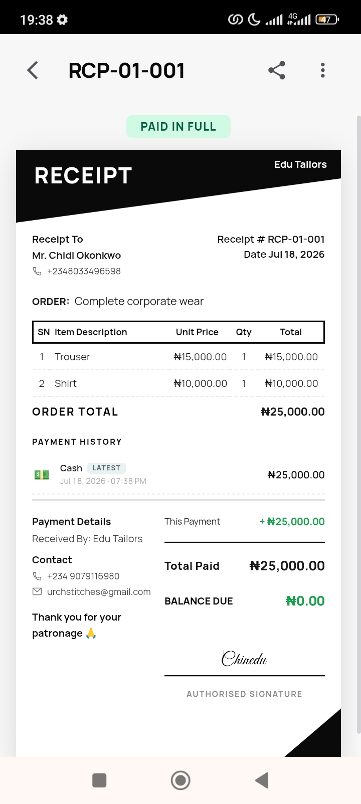 TailorPady app screen